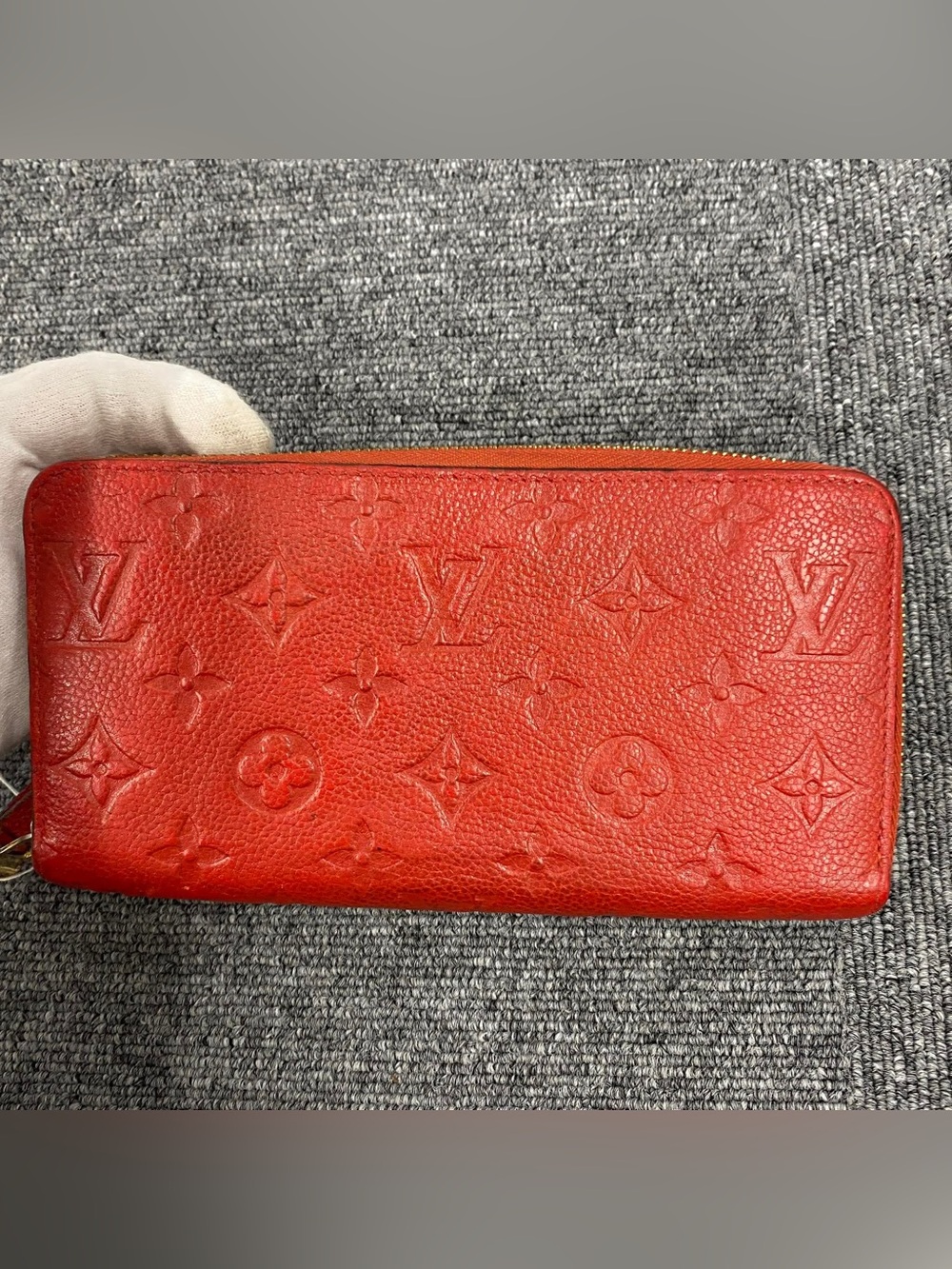 Louis Vuitton Red Monogram Embossed Zip Wallet